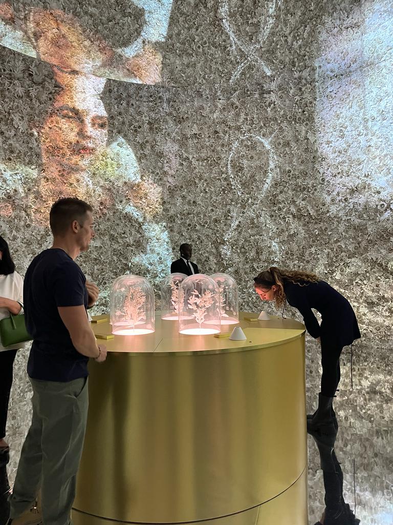 Salle immersive abritant des diffuseurs de matières premières composants J'adore