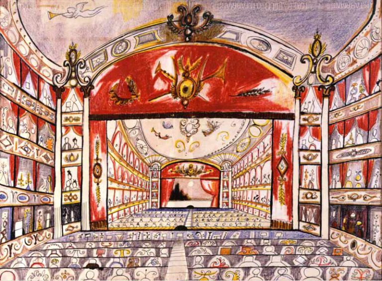 Toile de fond réalisée par Saul Steinberg pour le ballet The Concert de Jerome Robbins